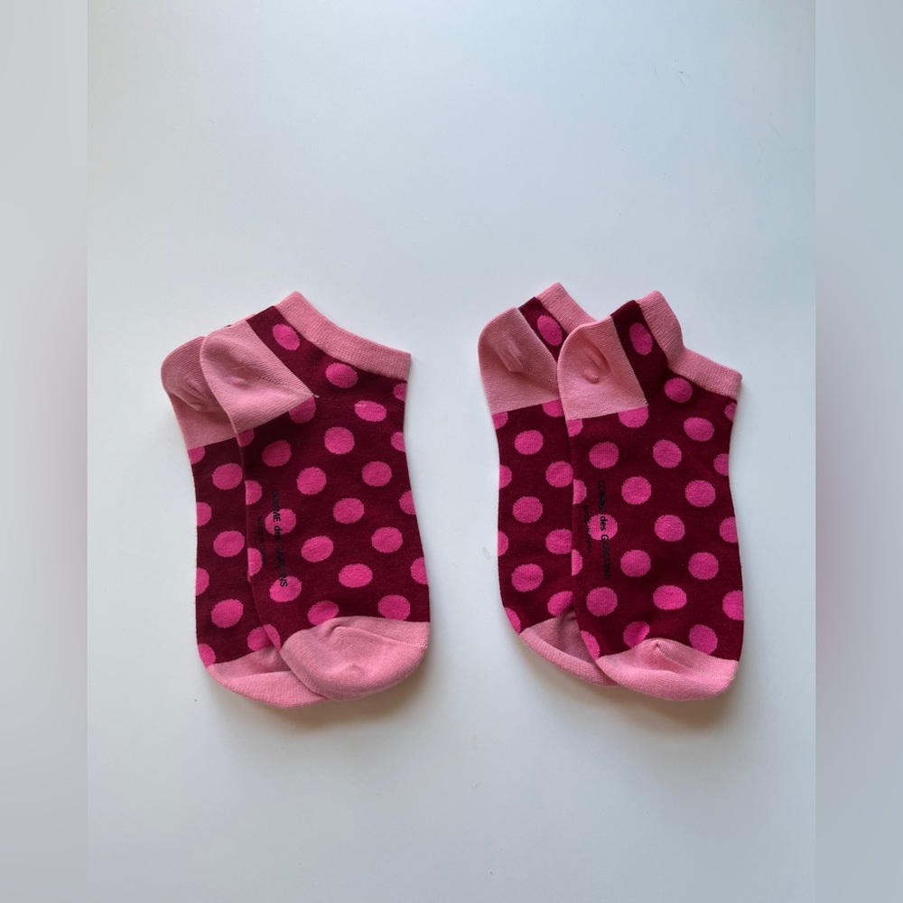 2 for $25 Comme des Garcons Pink and Purple Polka Dot Socks